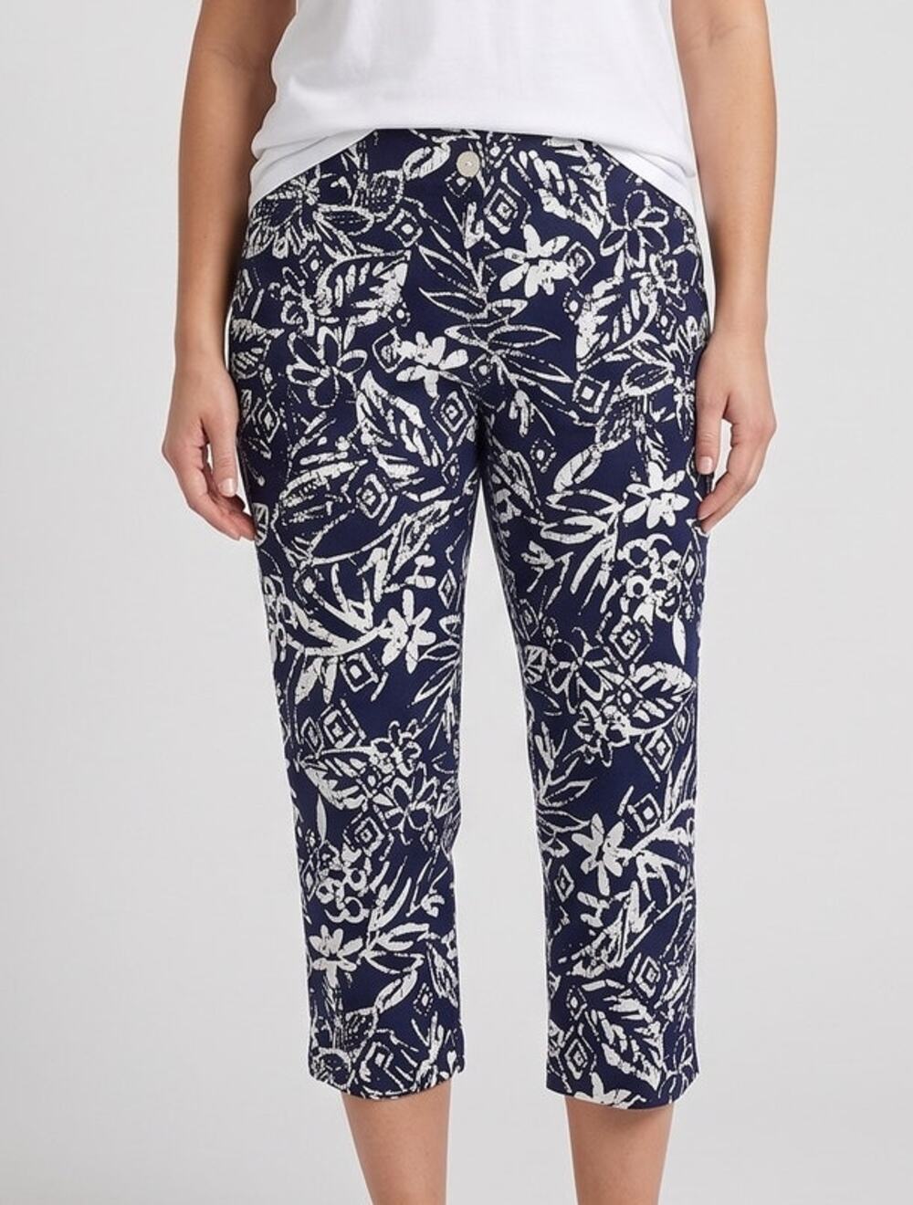 City Blues by Koret Womens Capri Pants Navy Blue White Floral 12P Petite